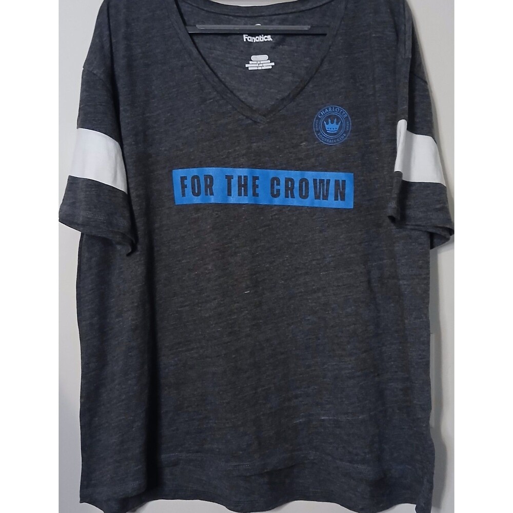 Charlotte FC Shirt Womens XL MLS Fanatics Gray V Neck Soccer Football Tee